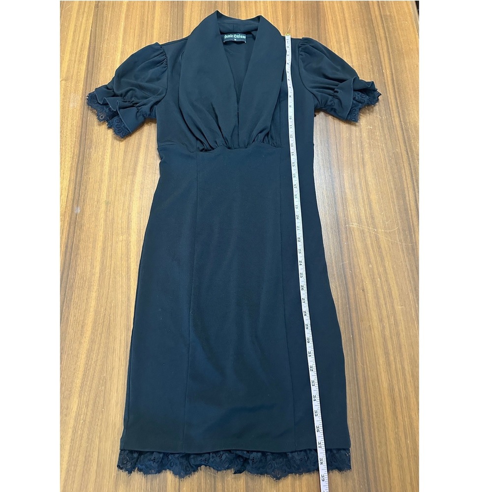 Scarlet Darkness Puff Sleeve Bodycon Dress Medium  Black Lace Trim Gothic Retro - Picture 6 of 12
